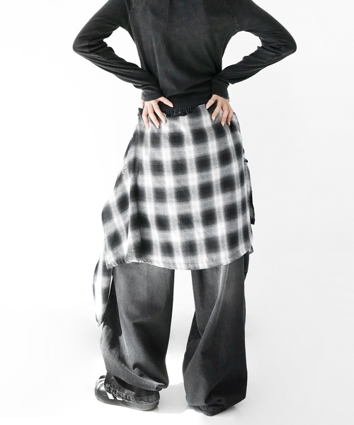 minsobi（ミンソビ）の「ドッキングレイヤードチェックパンツ（デニムパンツ・メンズ・ブラック・FREE）」の17枚目の写真