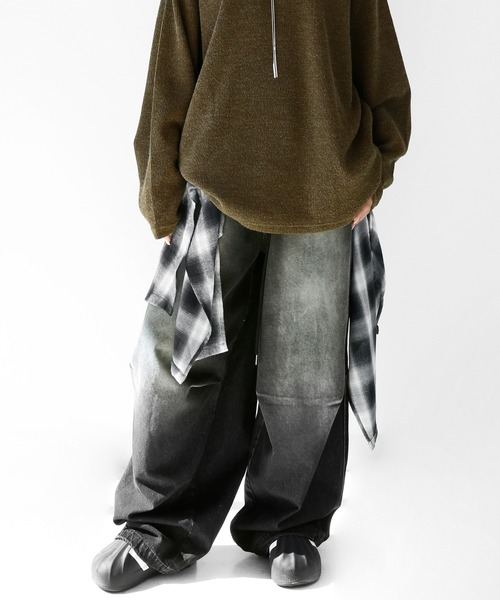 minsobi（ミンソビ）の「ドッキングレイヤードチェックパンツ（デニムパンツ・メンズ・ブラック・FREE）」の21枚目の写真