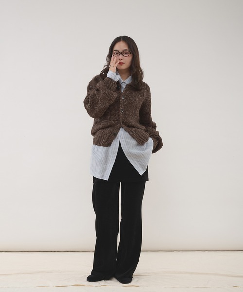 MUHET（ミュエータ）の「glitter knit shirt cardigan / グリッターニットシャツカーディガン（カーディガン/ボレロ・レディース・チャコールグレー/ブラウン・FREE）」の16枚目の写真