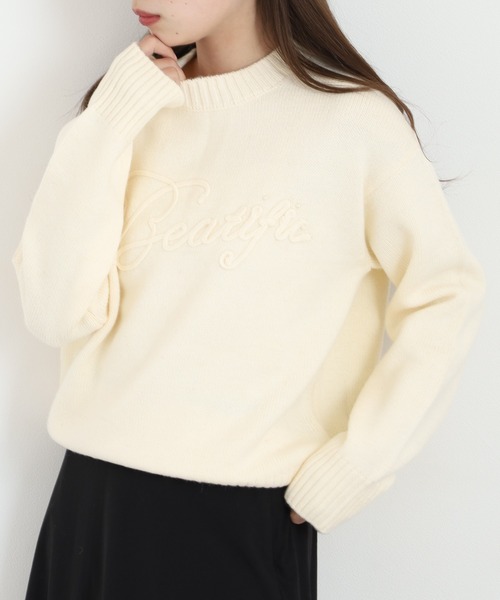 EGLANTINE(エグランティーヌ)の「EGLANTINE ロゴ加工ニット(ニット/セーター・レディース・オフホワイト/ブラック/グリーン・40)」の2枚目の写真