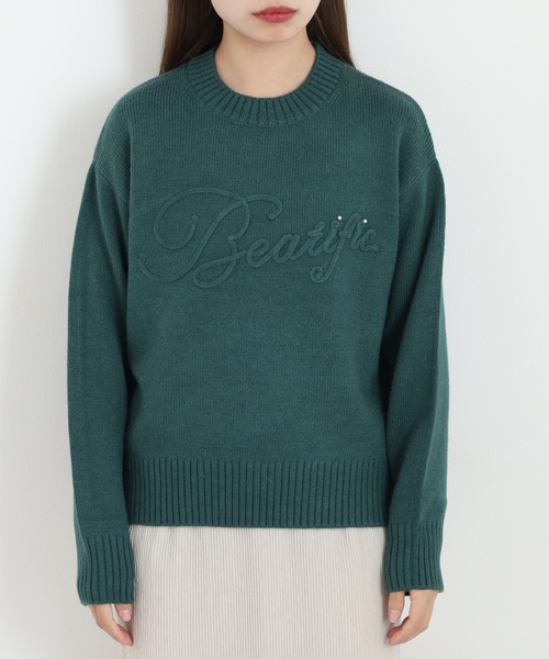 EGLANTINE(エグランティーヌ)の「EGLANTINE ロゴ加工ニット(ニット/セーター・レディース・オフホワイト/ブラック/グリーン・40)」の9枚目の写真