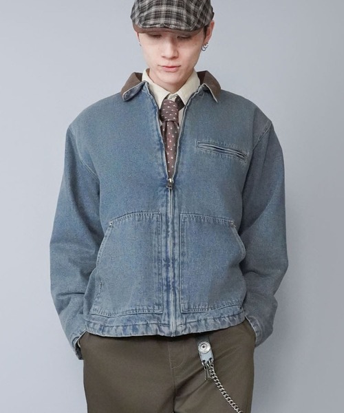 SPINNS（スピンズ）の「【短丈】中綿ダック地デトロイトジャケット/キルティング裏地/古着風/ユニセックス（ブルゾン・メンズ・スミクロ/ブルー系その他/キャメル/ブラック・L/M）」の3枚目の写真