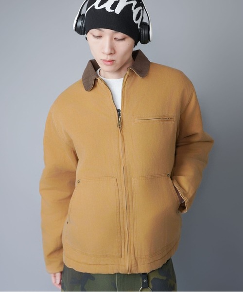 SPINNS（スピンズ）の「【短丈】中綿ダック地デトロイトジャケット/キルティング裏地/古着風/ユニセックス（ブルゾン・メンズ・スミクロ/ブルー系その他/キャメル/ブラック・L/M）」の4枚目の写真