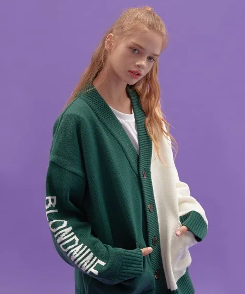 BLOND9(ブロンドナイン)の「インターシャハーフハーフニットカーディガン_カーキ(カーディガン/ボレロ・レディース・その他・XX-LARGE/LARGE/MEDIUM/SMALL/X-LARGE/X-SMALL)」の4枚目の写真