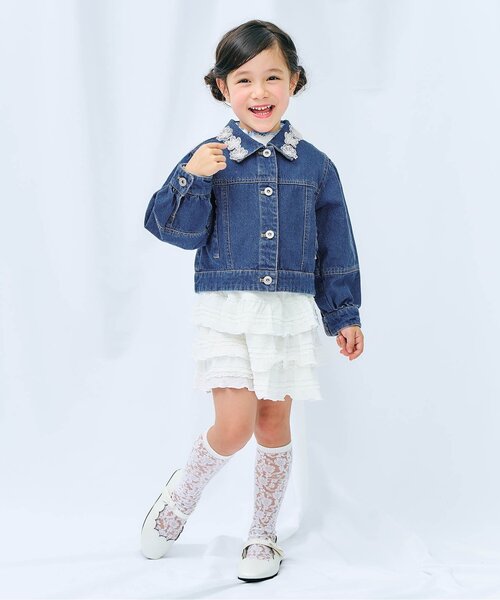 apres les cours（アプレレクール）の「レースモチーフショートデニムジャケット（デニムジャケット・キッズ・ブルー・140/130/120/110/100/90）」の2枚目の写真
