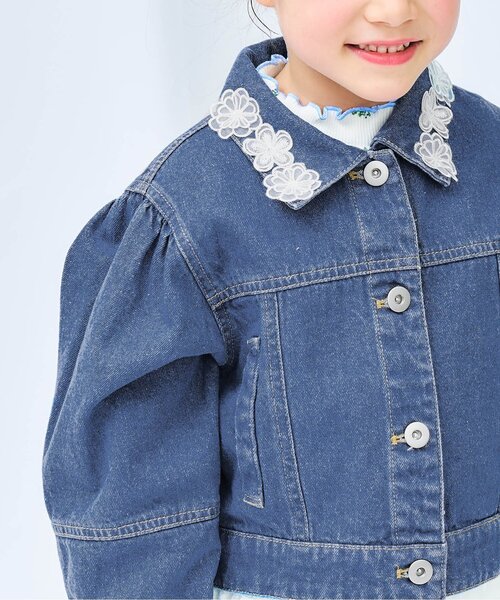 apres les cours（アプレレクール）の「レースモチーフショートデニムジャケット（デニムジャケット・キッズ・ブルー・140/130/120/110/100/90）」の3枚目の写真