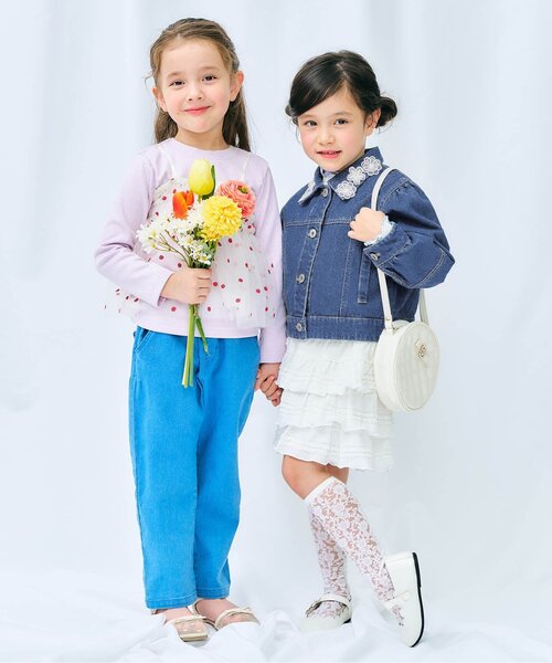 apres les cours（アプレレクール）の「レースモチーフショートデニムジャケット（デニムジャケット・キッズ・ブルー・140/130/120/110/100/90）」の4枚目の写真