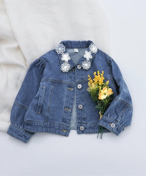 apres les cours（アプレレクール）の「レースモチーフショートデニムジャケット（デニムジャケット・キッズ・ブルー・140/130/120/110/100/90）」の5枚目の写真