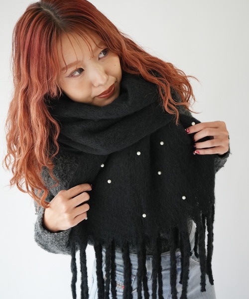 セール】【 Port / ポート 】 厚手起毛 パール付き ストール