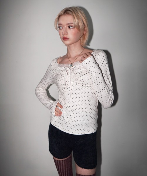 IMARI(イマリ)の「【 IMARI / イマリ 】 シャーリング リボン ドット ロンT #(Tシャツ/カットソー・レディース・ホワイト/ブラック/ホワイト系その他・FREE)」の6枚目の写真