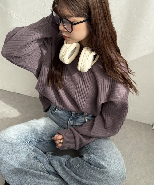 ikka(イッカ)の「【お得だ値】フクレ幾何ジャガードプルオーバー(Tシャツ/カットソー・レディース・チャコール/アイボリー/サックスブルー/ブラウン系その他・M/L/S)」の4枚目の写真