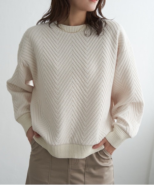 ikka(イッカ)の「【お得だ値】フクレ幾何ジャガードプルオーバー(Tシャツ/カットソー・レディース・チャコール/アイボリー/サックスブルー/ブラウン系その他・M/L/S)」の8枚目の写真