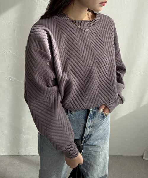 ikka(イッカ)の「【お得だ値】フクレ幾何ジャガードプルオーバー(Tシャツ/カットソー・レディース・チャコール/アイボリー/サックスブルー/ブラウン系その他・M/L/S)」の14枚目の写真