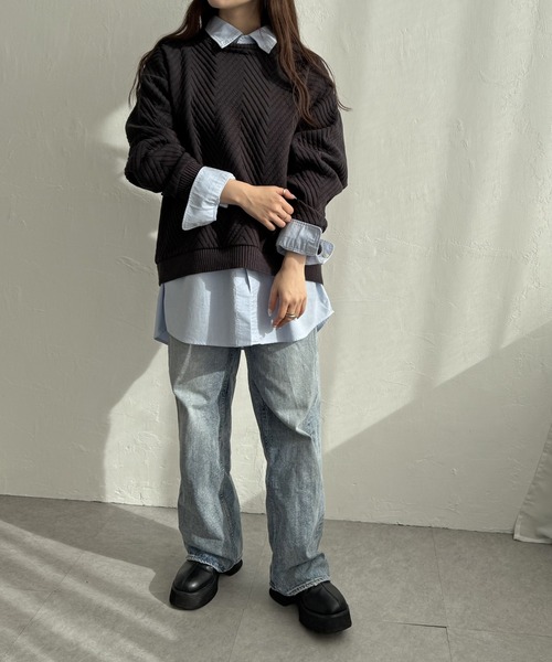 ikka(イッカ)の「【お得だ値】フクレ幾何ジャガードプルオーバー(Tシャツ/カットソー・レディース・チャコール/アイボリー/サックスブルー/ブラウン系その他・M/L/S)」の20枚目の写真