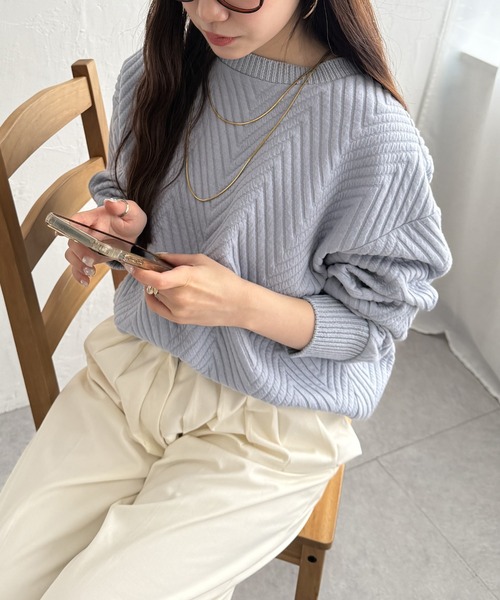 ikka(イッカ)の「【お得だ値】フクレ幾何ジャガードプルオーバー(Tシャツ/カットソー・レディース・チャコール/アイボリー/サックスブルー/ブラウン系その他・M/L/S)」の18枚目の写真