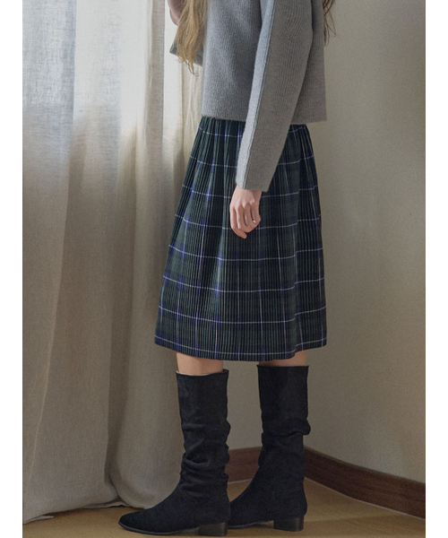 AVANT-G(アバン)の「Tartan Check Pleated Midi Skirt - GREEN(スカート・レディース・ブラウン/ダークグリーン/レッド・FREE)」の4枚目の写真