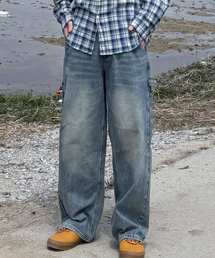 NOTUSUAL（ノットユージュアル）の「ベーシックカーペンダーバルーンワイドデニムパンツ_[ブルー]（デニムパンツ）」