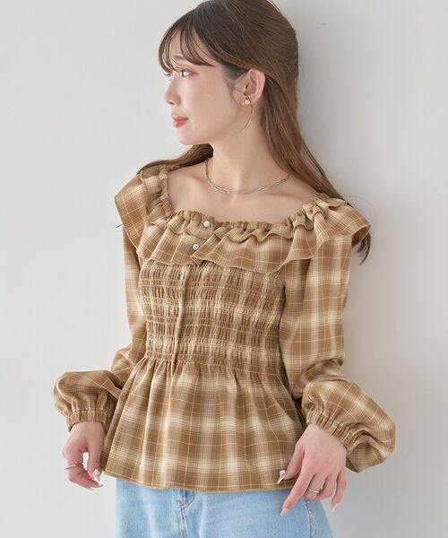 earth music&ecology(アースミュージックアンドエコロジー)の「【2026SS】チェックシャーリングブラウス(シャツ/ブラウス・レディース・グレー/ブラック/キャメル・FREE)」の10枚目の写真