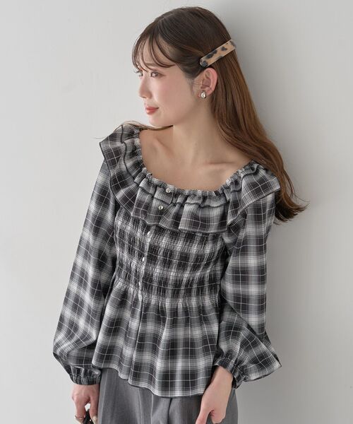 earth music&ecology(アースミュージックアンドエコロジー)の「【2026SS】チェックシャーリングブラウス(シャツ/ブラウス・レディース・グレー/ブラック/キャメル・FREE)」の17枚目の写真