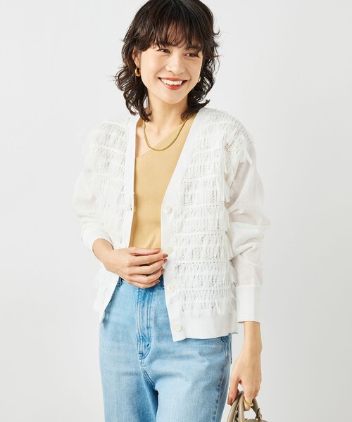 NOLLEY’S（ノーリーズ）の「《手洗い可能》チュールフリンジVネックカーディガン（カーディガン/ボレロ・レディース・ブラック/ホワイト/ベージュ・38）」の18枚目の写真