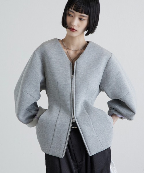 Lui's(ルイス)の「ダンボールシェイプダブルZIPジャケット(テーラードジャケット・レディース・グレー/ブラック・FREE)」の1枚目の写真