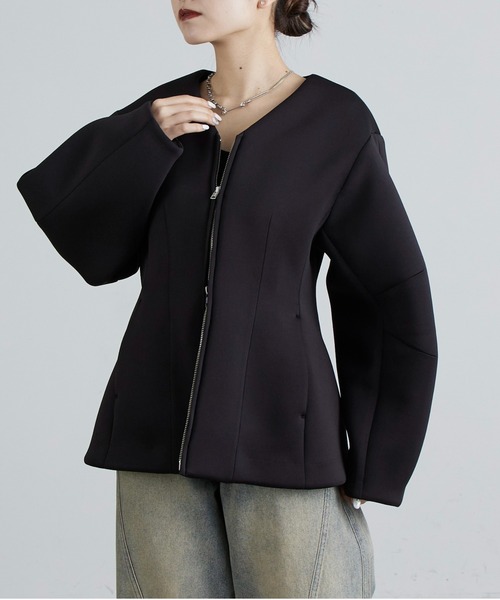 Lui's(ルイス)の「ダンボールシェイプダブルZIPジャケット(テーラードジャケット・レディース・グレー/ブラック・FREE)」の2枚目の写真