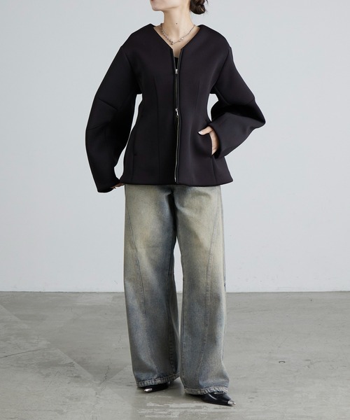Lui's(ルイス)の「ダンボールシェイプダブルZIPジャケット(テーラードジャケット・レディース・グレー/ブラック・FREE)」の6枚目の写真