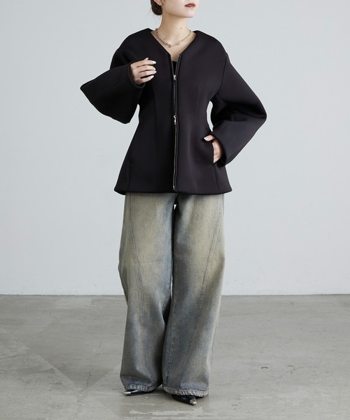 Lui's(ルイス)の「ダンボールシェイプダブルZIPジャケット(テーラードジャケット・レディース・グレー/ブラック・FREE)」の7枚目の写真