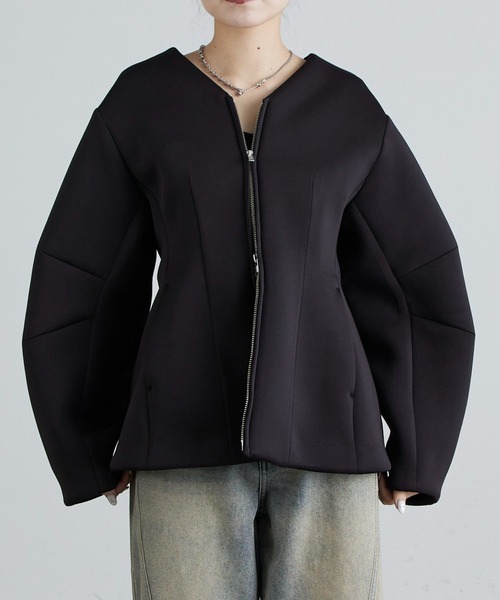 Lui's(ルイス)の「ダンボールシェイプダブルZIPジャケット(テーラードジャケット・レディース・グレー/ブラック・FREE)」の5枚目の写真