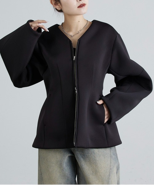 Lui's(ルイス)の「ダンボールシェイプダブルZIPジャケット(テーラードジャケット・レディース・グレー/ブラック・FREE)」の3枚目の写真