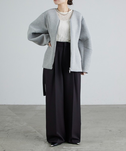 Lui's(ルイス)の「ダンボールシェイプダブルZIPジャケット(テーラードジャケット・レディース・グレー/ブラック・FREE)」の14枚目の写真