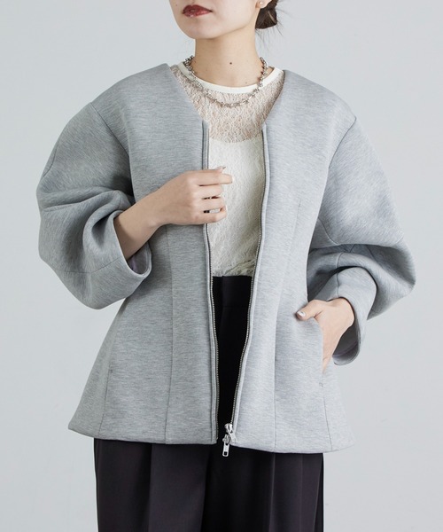 Lui's(ルイス)の「ダンボールシェイプダブルZIPジャケット(テーラードジャケット・レディース・グレー/ブラック・FREE)」の8枚目の写真