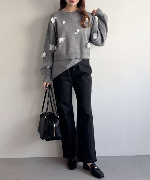 mysty woman(ミスティウーマン)の「3Dフラワーツキニット 636338(ニット/セーター・レディース・ホワイト系その他/グレー/ブラック・FREE)」の16枚目の写真