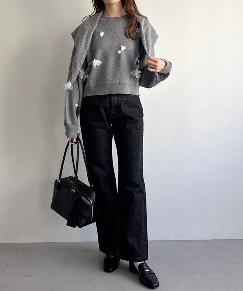 mysty woman(ミスティウーマン)の「3Dフラワーツキニット 636338(ニット/セーター・レディース・ホワイト系その他/グレー/ブラック・FREE)」の17枚目の写真