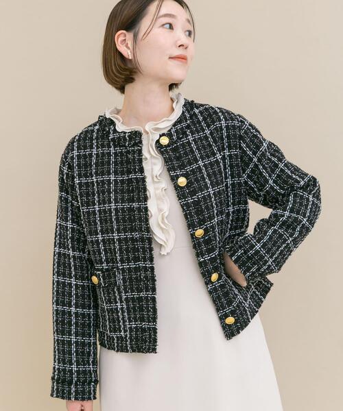 URBAN RESEARCH ROSSO WOMEN（アーバンリサーチ　ロッソ）の「『WEB限定』ツイードノーカラージャケット（ノーカラージャケット・レディース・ブラック/オフホワイト・FREE）」の2枚目の写真