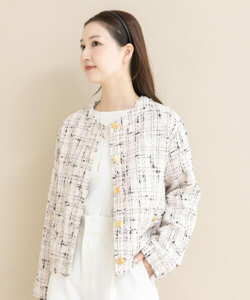 URBAN RESEARCH ROSSO WOMEN（アーバンリサーチ　ロッソ）の「『WEB限定』ツイードノーカラージャケット（ノーカラージャケット・レディース・ブラック/オフホワイト・FREE）」の5枚目の写真