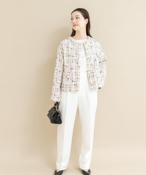 URBAN RESEARCH ROSSO WOMEN（アーバンリサーチ　ロッソ）の「『WEB限定』ツイードノーカラージャケット（ノーカラージャケット・レディース・ブラック/オフホワイト・FREE）」の12枚目の写真