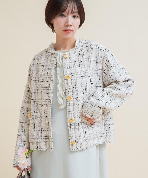 URBAN RESEARCH ROSSO WOMEN（アーバンリサーチ　ロッソ）の「『WEB限定』ツイードノーカラージャケット（ノーカラージャケット・レディース・ブラック/オフホワイト・FREE）」の14枚目の写真