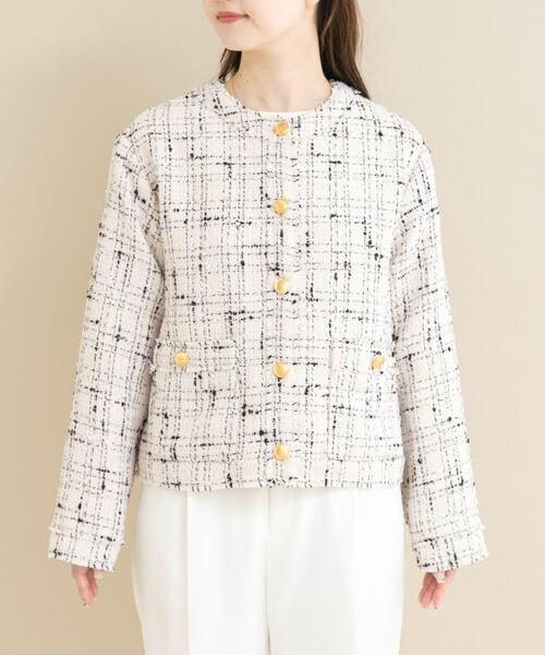 URBAN RESEARCH ROSSO WOMEN（アーバンリサーチ　ロッソ）の「『WEB限定』ツイードノーカラージャケット（ノーカラージャケット・レディース・ブラック/オフホワイト・FREE）」の16枚目の写真