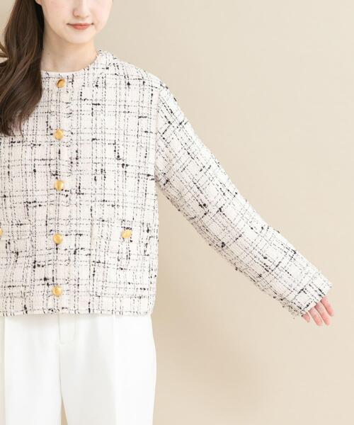 URBAN RESEARCH ROSSO WOMEN（アーバンリサーチ　ロッソ）の「『WEB限定』ツイードノーカラージャケット（ノーカラージャケット・レディース・ブラック/オフホワイト・FREE）」の19枚目の写真