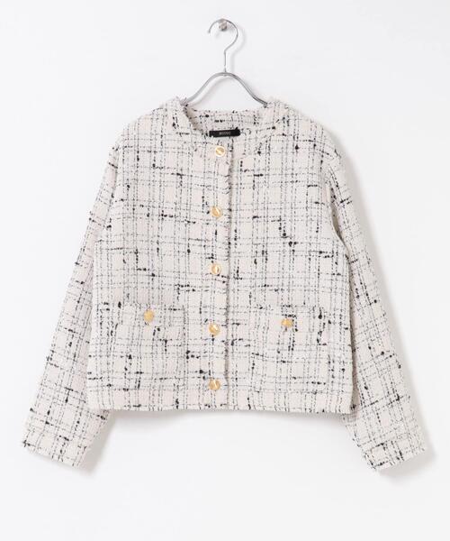 URBAN RESEARCH ROSSO WOMEN（アーバンリサーチ　ロッソ）の「『WEB限定』ツイードノーカラージャケット（ノーカラージャケット・レディース・ブラック/オフホワイト・FREE）」の21枚目の写真