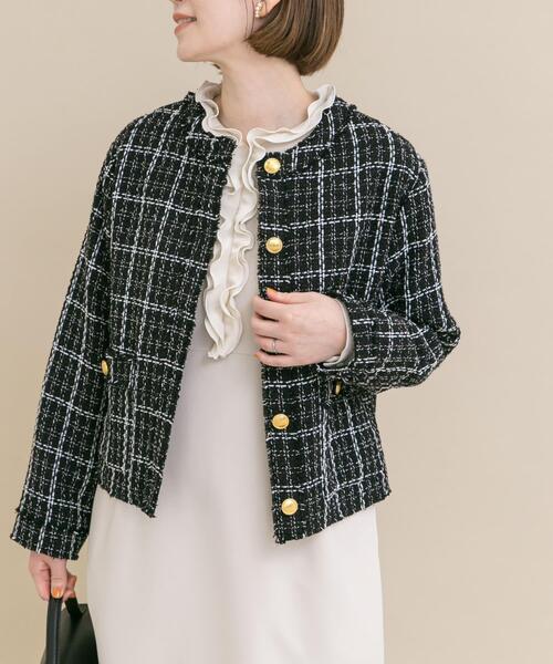 URBAN RESEARCH ROSSO WOMEN(アーバンリサーチ ロッソ)の「『WEB限定』ツイードノーカラージャケット(ノーカラージャケット・レディース・ブラック/オフホワイト・FREE)」の17枚目の写真