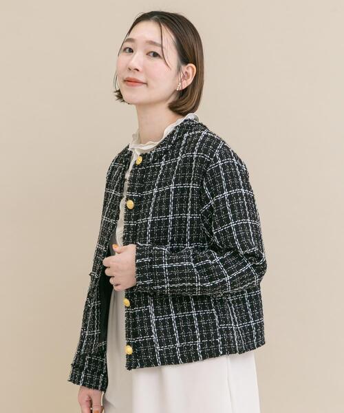 URBAN RESEARCH ROSSO WOMEN(アーバンリサーチ ロッソ)の「『WEB限定』ツイードノーカラージャケット(ノーカラージャケット・レディース・ブラック/オフホワイト・FREE)」の19枚目の写真
