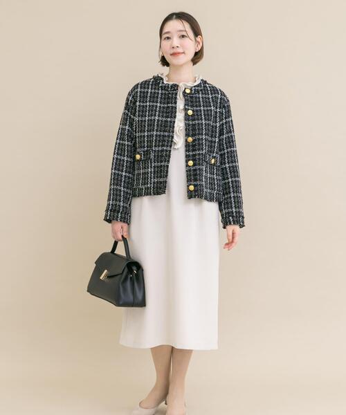 URBAN RESEARCH ROSSO WOMEN（アーバンリサーチ　ロッソ）の「『WEB限定』ツイードノーカラージャケット（ノーカラージャケット・レディース・ブラック/オフホワイト・FREE）」の6枚目の写真