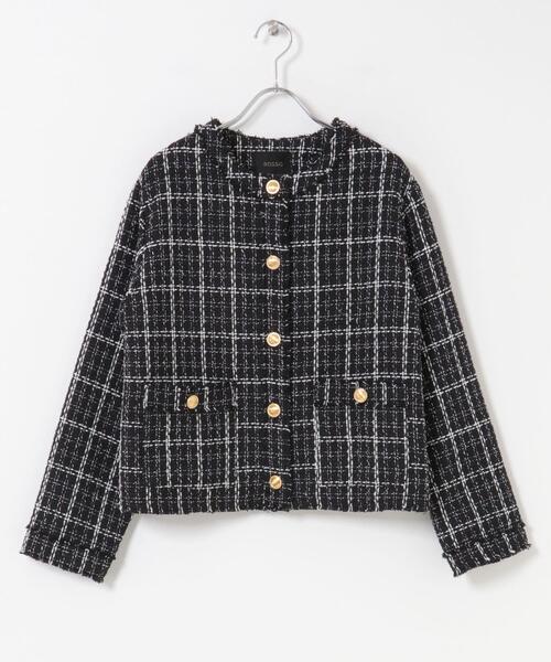 URBAN RESEARCH ROSSO WOMEN（アーバンリサーチ　ロッソ）の「『WEB限定』ツイードノーカラージャケット（ノーカラージャケット・レディース・ブラック/オフホワイト・FREE）」の7枚目の写真