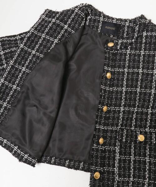 URBAN RESEARCH ROSSO WOMEN（アーバンリサーチ　ロッソ）の「『WEB限定』ツイードノーカラージャケット（ノーカラージャケット・レディース・ブラック/オフホワイト・FREE）」の8枚目の写真