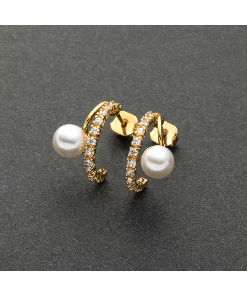 Cream dot.(クリームドット)の「【金属アレルギー対応】パール×ビジューラインのレイヤード風フープピアス/イヤリング(ピアス(両耳用)・レディース・ピンク系その他/シルバー/ゴールド系その他/シルバー系その他/ゴールド/ピンクゴールド・ONE SIZE)」の17枚目の写真