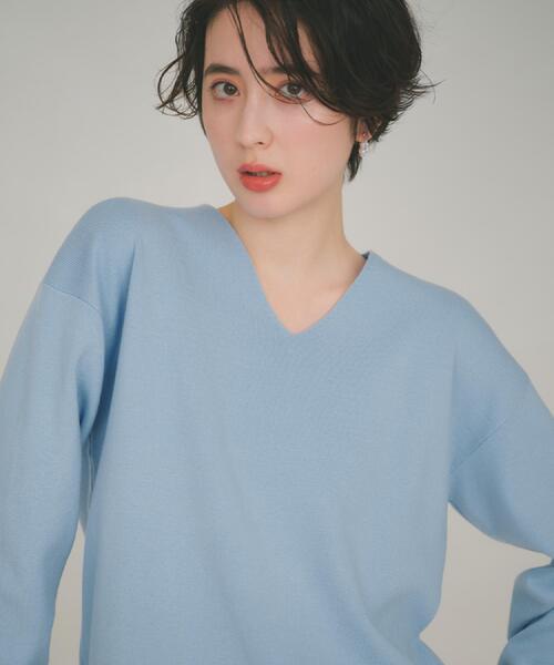 THE SHOP TK (ザ ショップ ティーケー )の「【S-XLサイズ/上品見えが叶う】Vネックニット/洗濯機OK(ニット/セーター・レディース・ライトブルー/ナチュラル/ライトグリーン系/スミクロ/オレンジ系/パープル系1・11/12/13/14)」の1枚目の写真