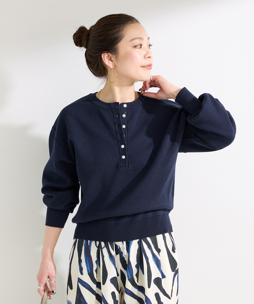 B.C STOCK（ベーセーストック）の「ウォッシャブル / 接結ニットプルオーバー（ニット/セーター・レディース・チャコールグレー/ブルー系その他/ネイビー/ホワイト・FREE）」の5枚目の写真