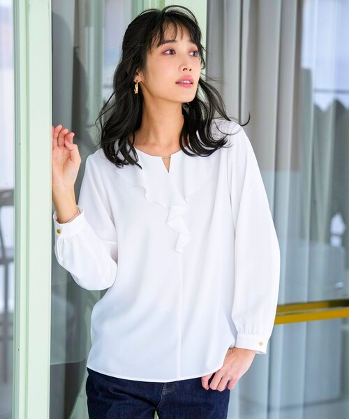 ANY SIS(エニィスィス)の「フリル ブラウス(シャツ/ブラウス・レディース・スカイブルー系/ホワイト系・X-LARGE)」の3枚目の写真